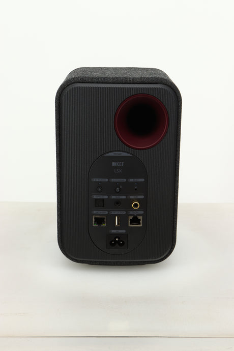 Rear view of a KEF LSX Wireless Standmount Speaker in Black finish