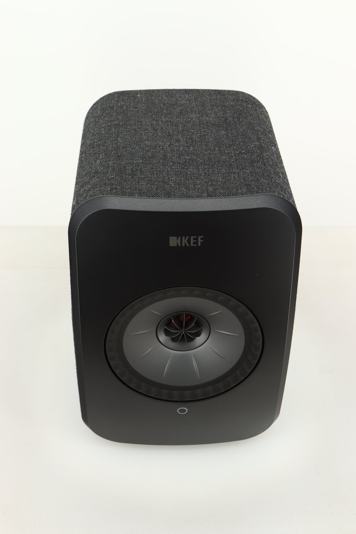 Top view of a KEF LSX Wireless Standmount Speaker in Black finish