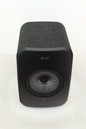Top view of a KEF LSX Wireless Standmount Speaker in Black finish