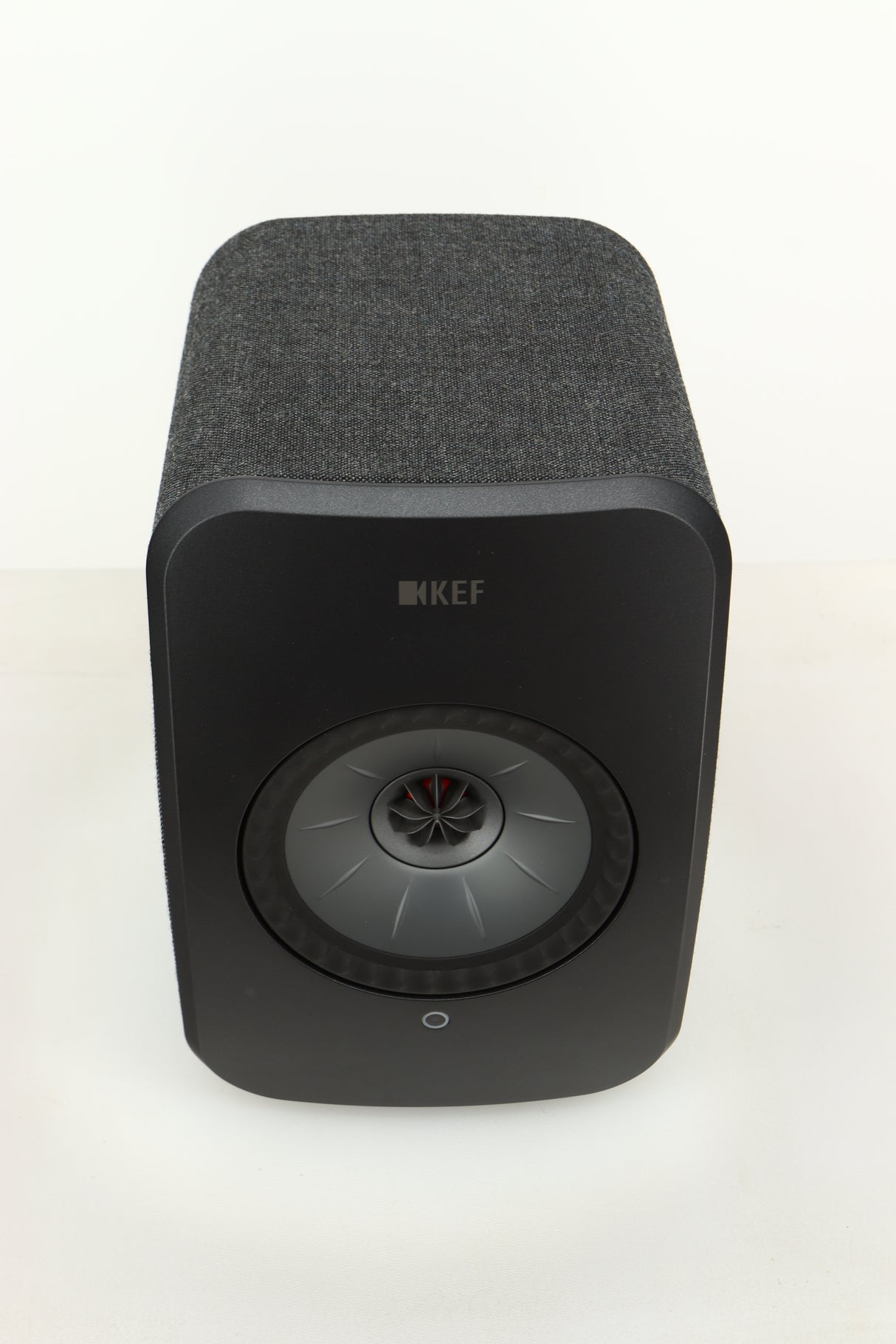 Top view of a KEF LSX Wireless Standmount Speaker in Black finish