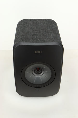 Top view of a KEF LSX Wireless Standmount Speaker in Black finish