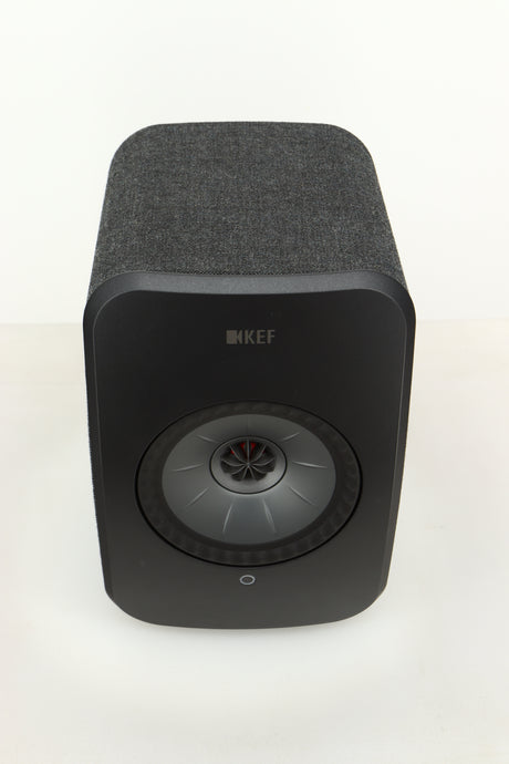 Top view of a KEF LSX Wireless Standmount Speaker in Black finish
