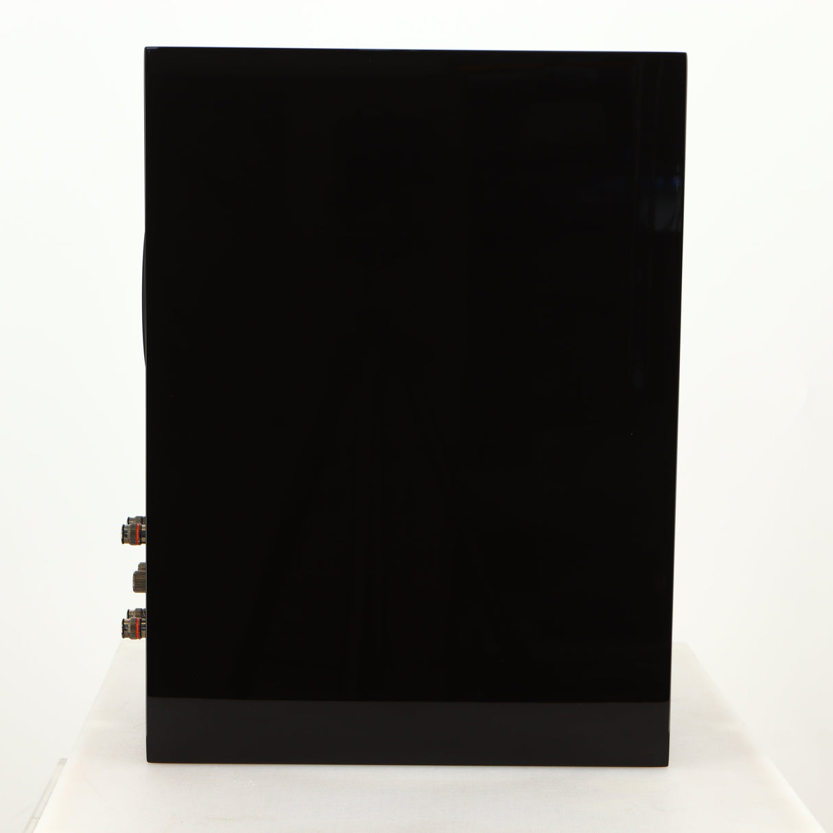 Left side view of a used KEF R3 Meta Standmount Speaker in a black gloss finish