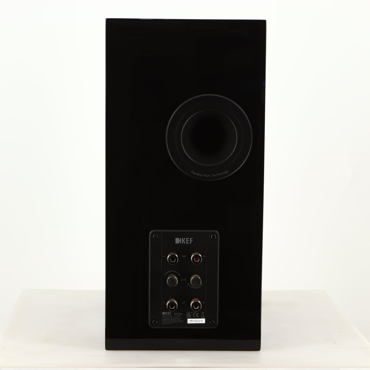 Rear of a used KEF R3 Meta Standmount Speaker in a black gloss finish