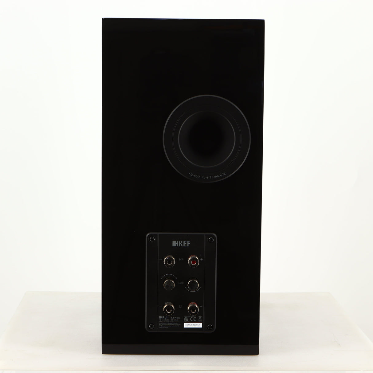 Rear view of a used KEF R3 Meta Standmount Speaker in a black gloss finish