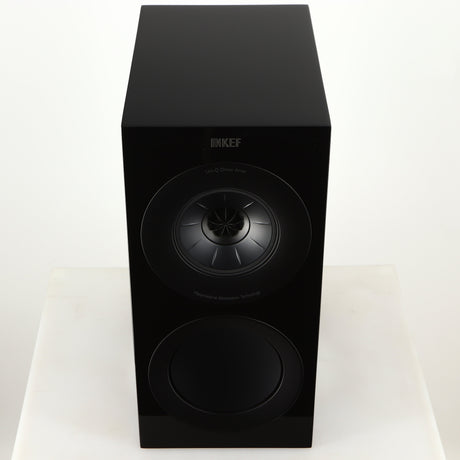Top of a used KEF R3 Meta Standmount Speaker in a black gloss finish