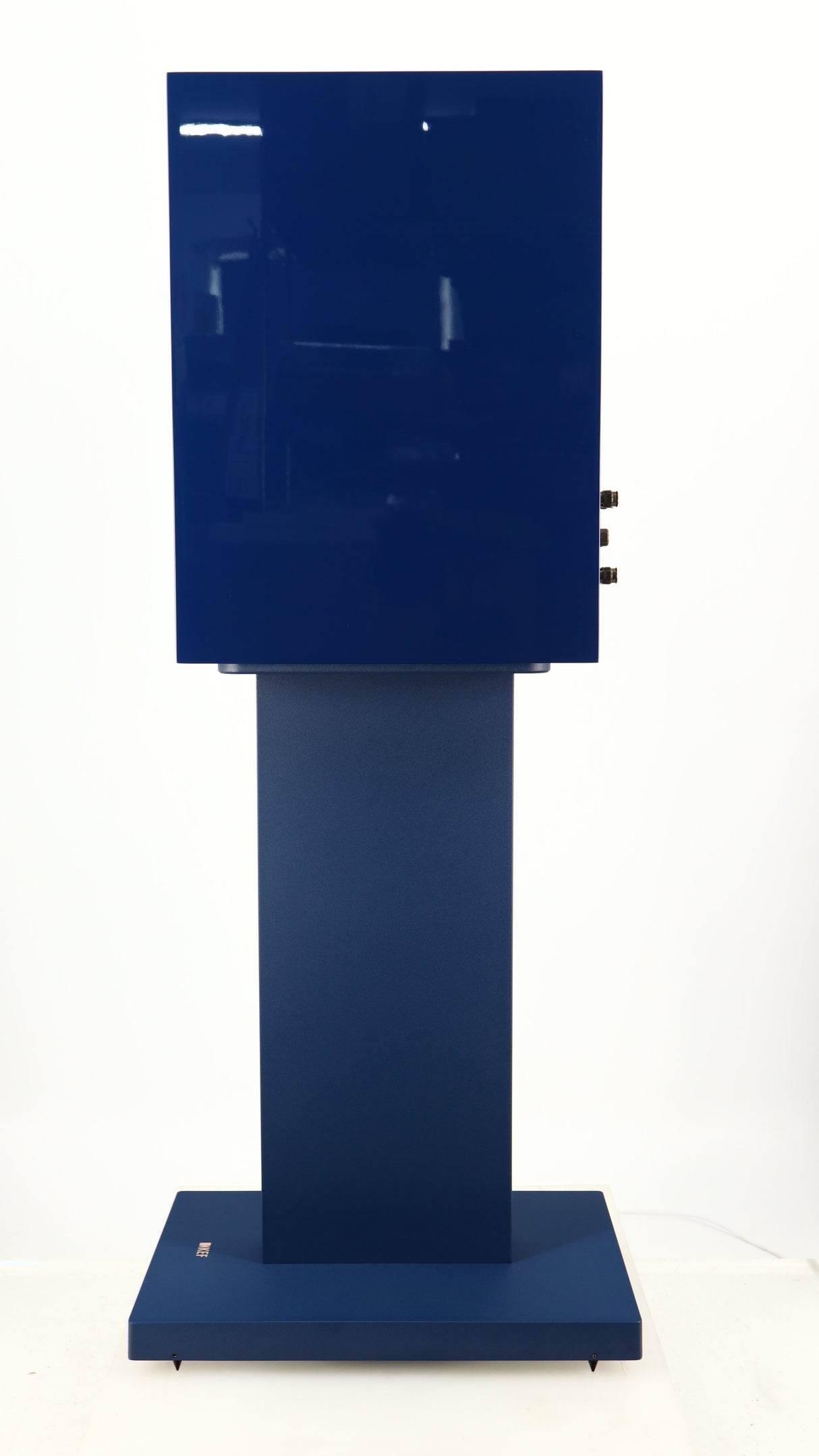 Right side view of a used KEF R3 META Standmount Speaker W/ Stand in an indigo gloss finish