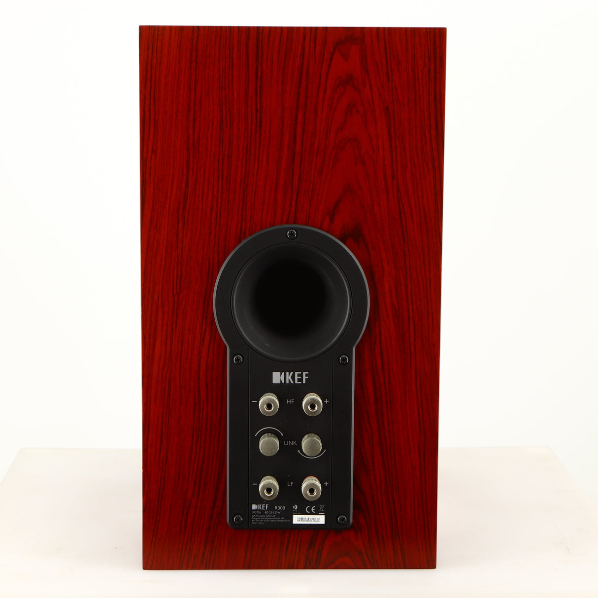 Rear view of a used KEF R300 Standmount Speaker in a rosewood finish