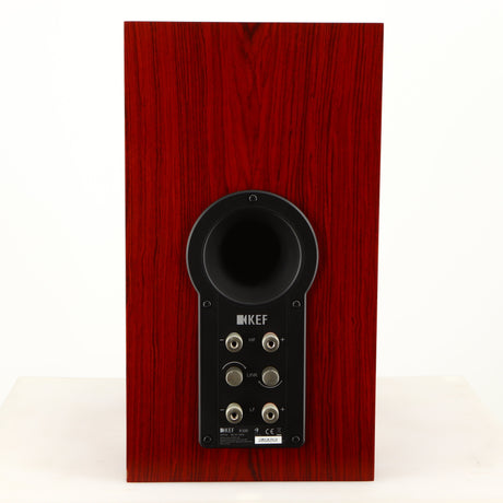 Rear view of a used KEF R300 Standmount Speaker in a rosewood finish