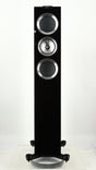 Front view of a used KEF R500 Floorstanding Speaker in a gloss black finish