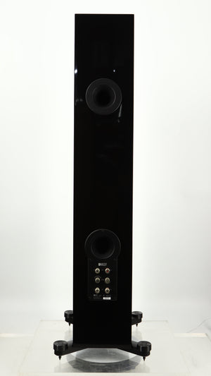 Rear view of a used KEF R500 Floorstanding Speaker in a gloss black finish