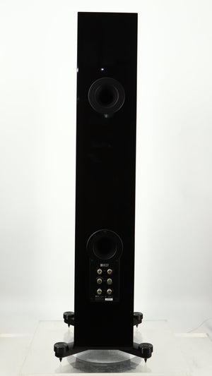 Rear view of a used KEF R500 Floorstanding Speaker in a gloss black finish