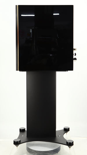 Right side view of a used KEF Reference 1 Standmount Speaker W/ Stand in a copper black aluminium finish