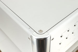 Close up view of a used Krell SACD Standard CD Player in Silver finish showing some marks