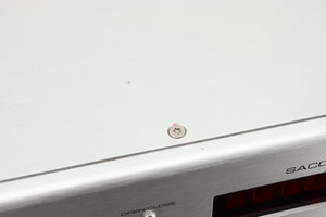 Close up view of a used Krell SACD Standard CD Player in Silver finish showing some marks