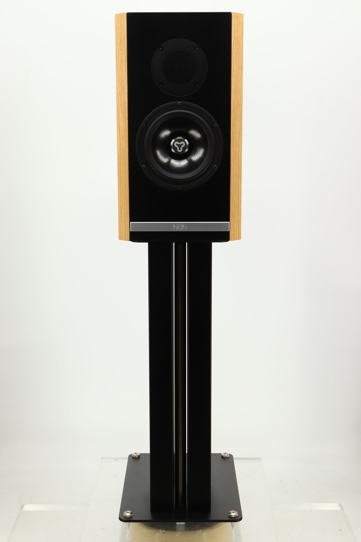 Front view of a used Kudos Titan 505 Standmount Speaker in Oak finish
