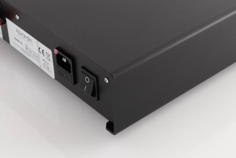 Rear left corner of a used Lavardin ISX Integrated Amplifier W/ Remote in a Black finish