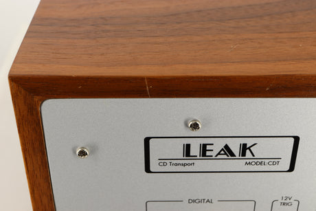 Close up view of a used Leak CDT CD Transport in Walnut finish