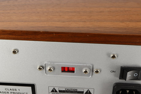 Close up view of a used Leak CDT CD Transport in Walnut finish