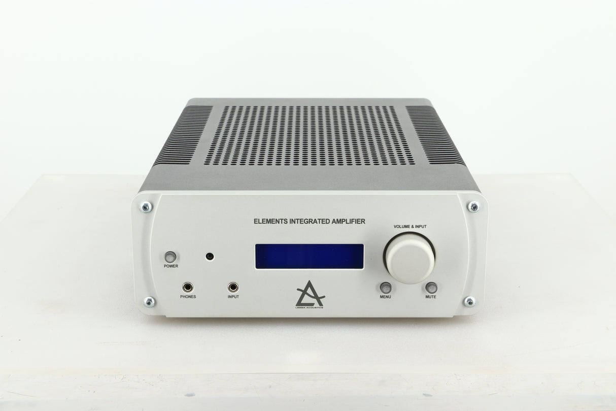 Front view of a used Leema Acoustics Elements Integrated Amplifier in silver finish 