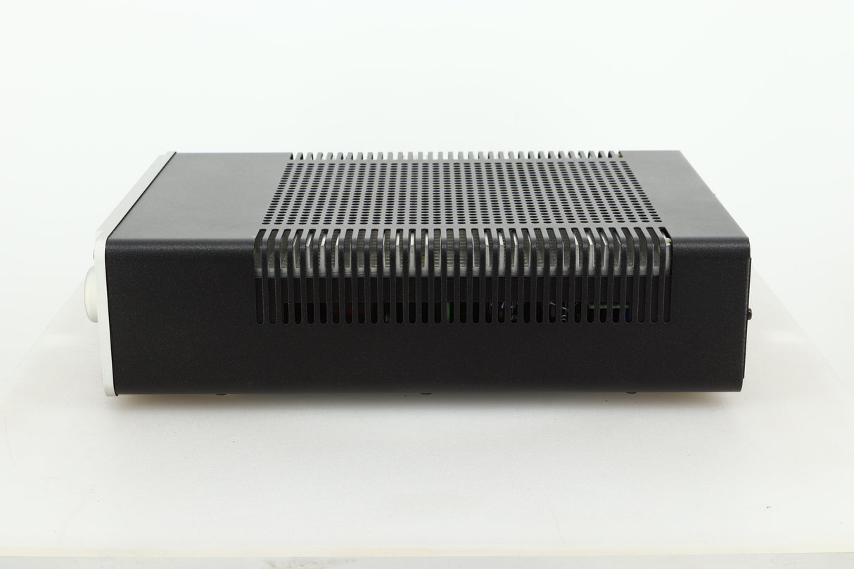 Side view of a used Leema Acoustics Elements Integrated Amplifier in silver finish 