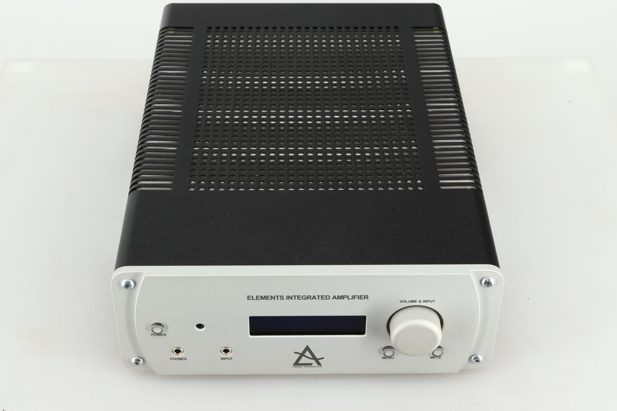 Top view of a used Leema Acoustics Elements Integrated Amplifier in silver finish 