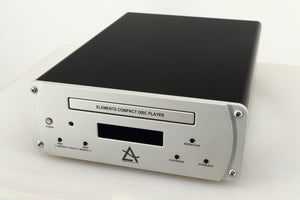 Close up of a used Leema Acoustics Elements CD Player in a silver finish showing the fascia