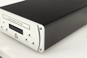 Front right corner of a used Leema Acoustics Elements CD Player in a silver finish