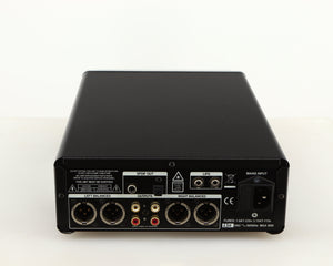 Rear view of a used Leema Acoustics Elements CD Player in a silver finish showing Mains Input and Phono Outputs