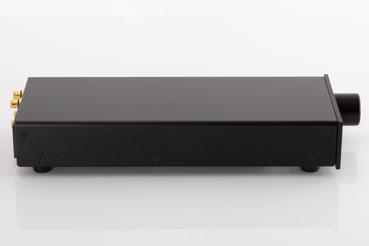 Left side view of a used Lehmann Linear Headphone Amplifier in a Black finish