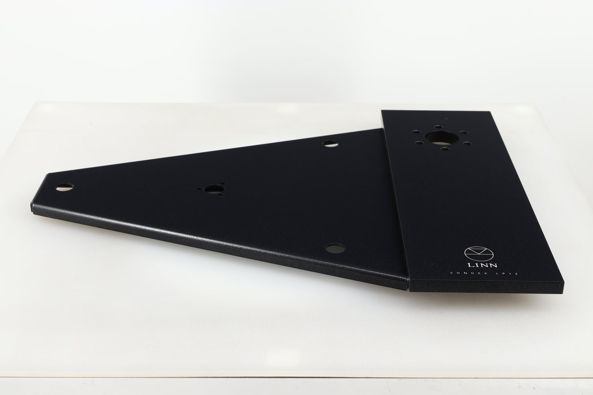 Front view of a used Linn Kore For Ekos LP12 Sub Chassis in a black finish