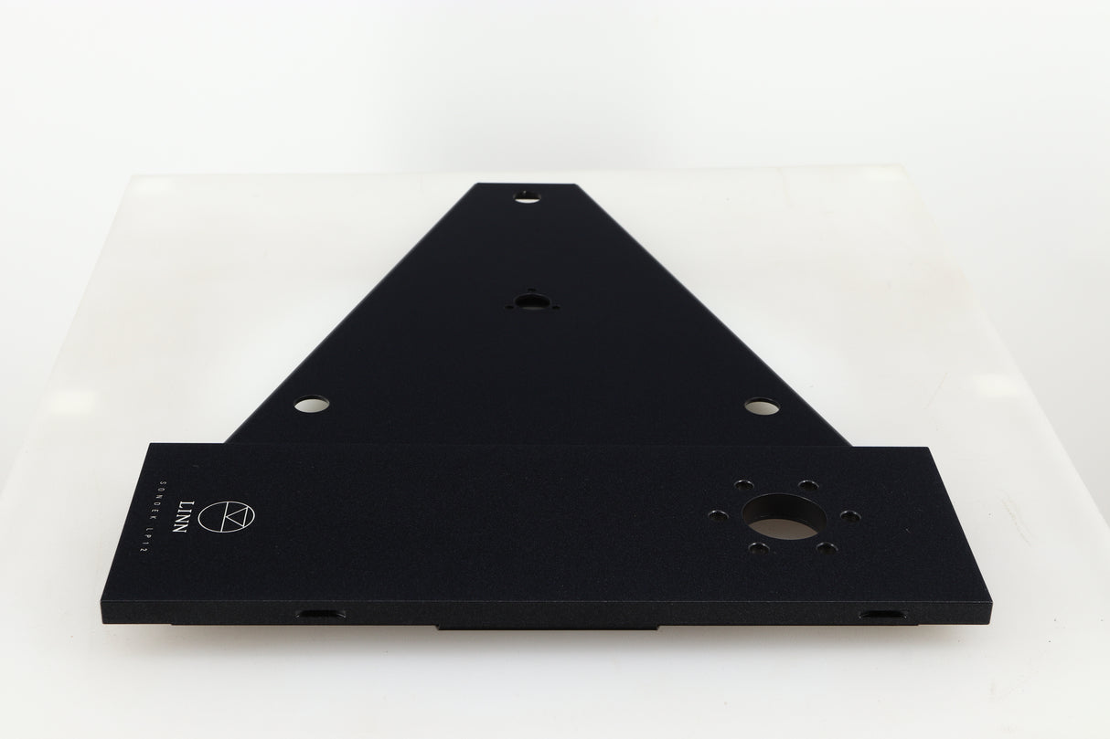 Right side view of a used Linn Kore For Ekos LP12 Sub Chassis in a black finish