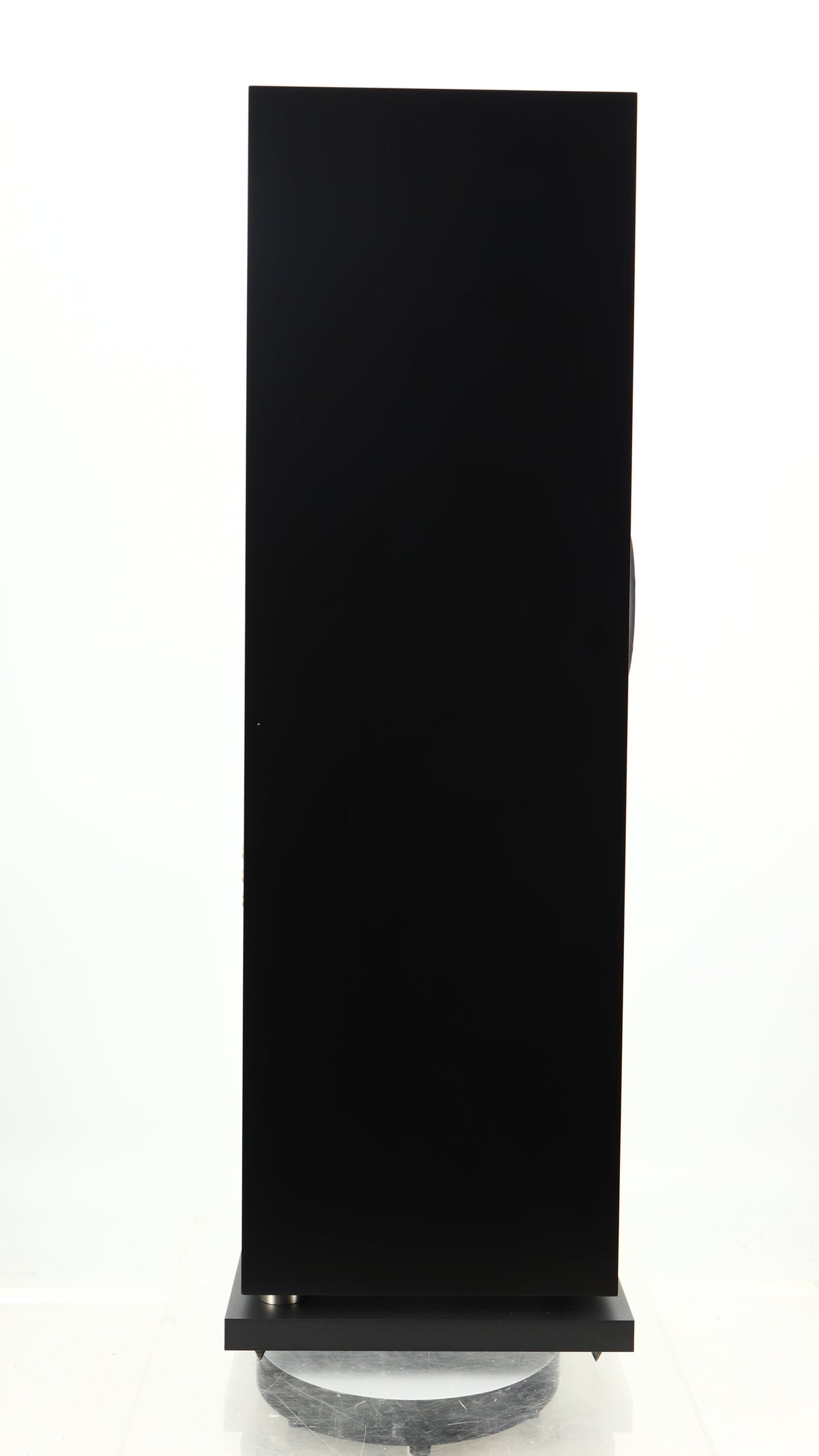 Left side view of a used Linn 150 Floorstanding Speaker W/ Upgraded Bases in a black finish