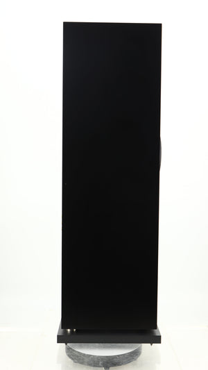 Left side view of a used Linn 150 Floorstanding Speaker W/ Upgraded Bases in a black finish