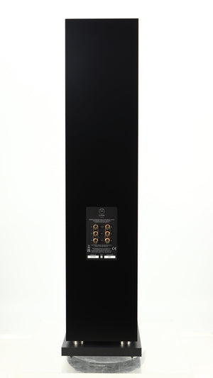 Rear view of a used Linn 150 Floorstanding Speaker W/ Upgraded Bases in a black finish