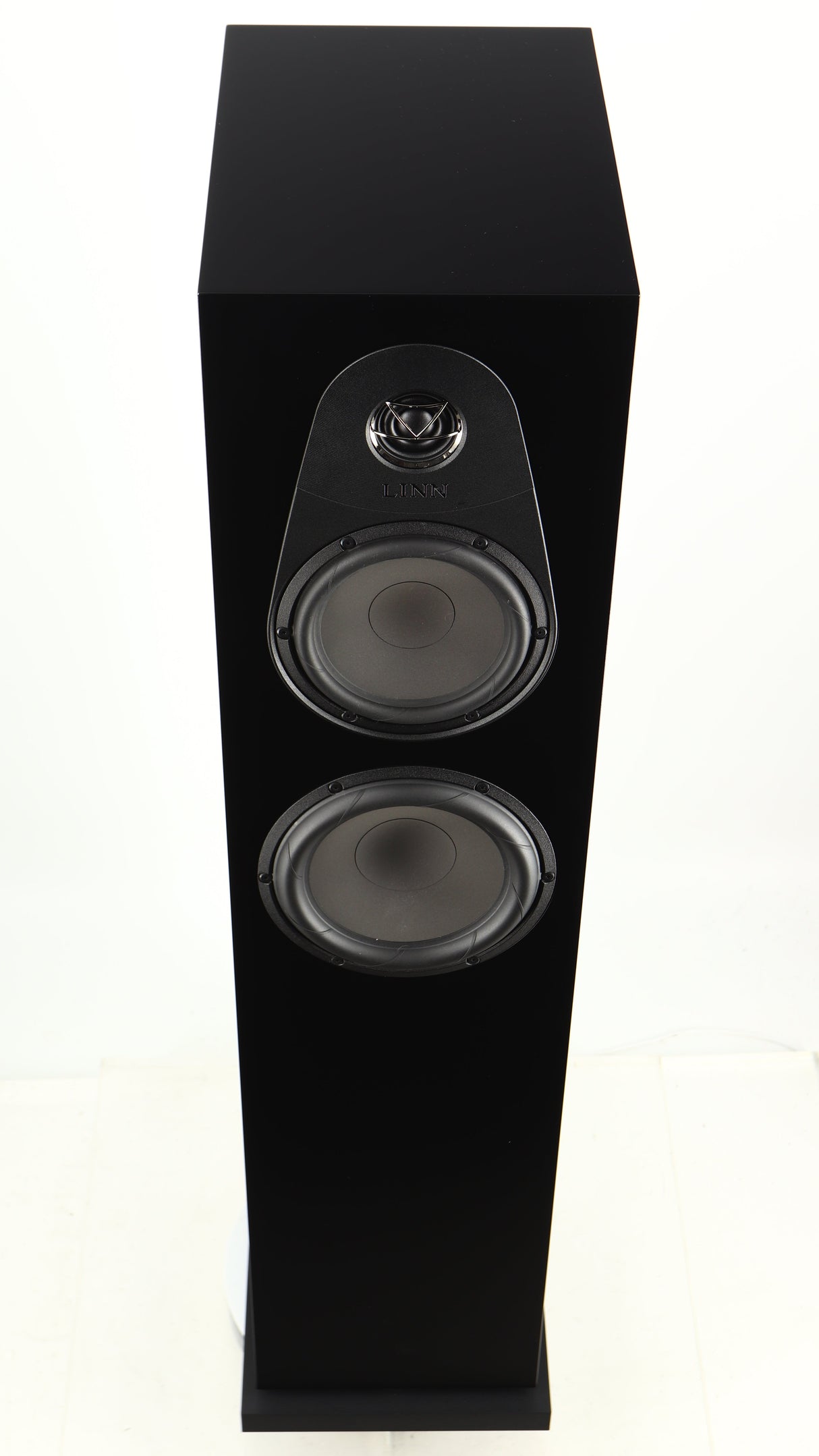 Top of a used Linn 150 Floorstanding Speaker W/ Upgraded Bases in a black finish