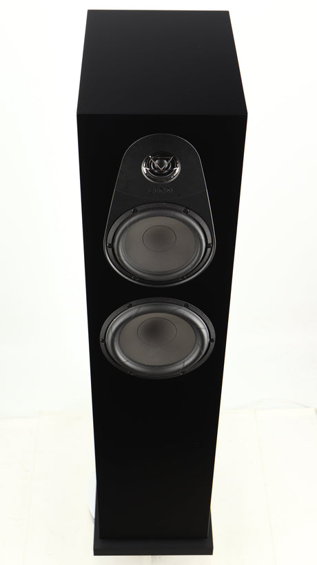 Top of a used Linn 150 Floorstanding Speaker W/ Upgraded Bases in a black finish