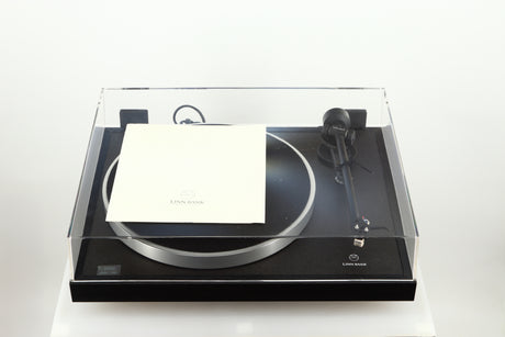 Top of a used Linn Basik Turntable / Akito Tonearm in a black finish showing Manual