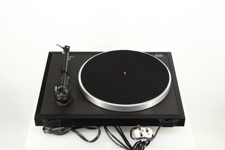 Rear view of a used Linn Basik Turntable / Akito Tonearm in a black finish