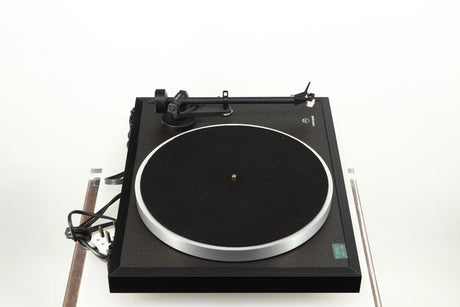 Left side view of a used Linn Basik Turntable / Akito Tonearm in a black finish