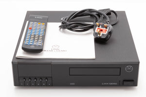 Front view of a used Linn Genki CD Player with mains cable, manual, and remote 