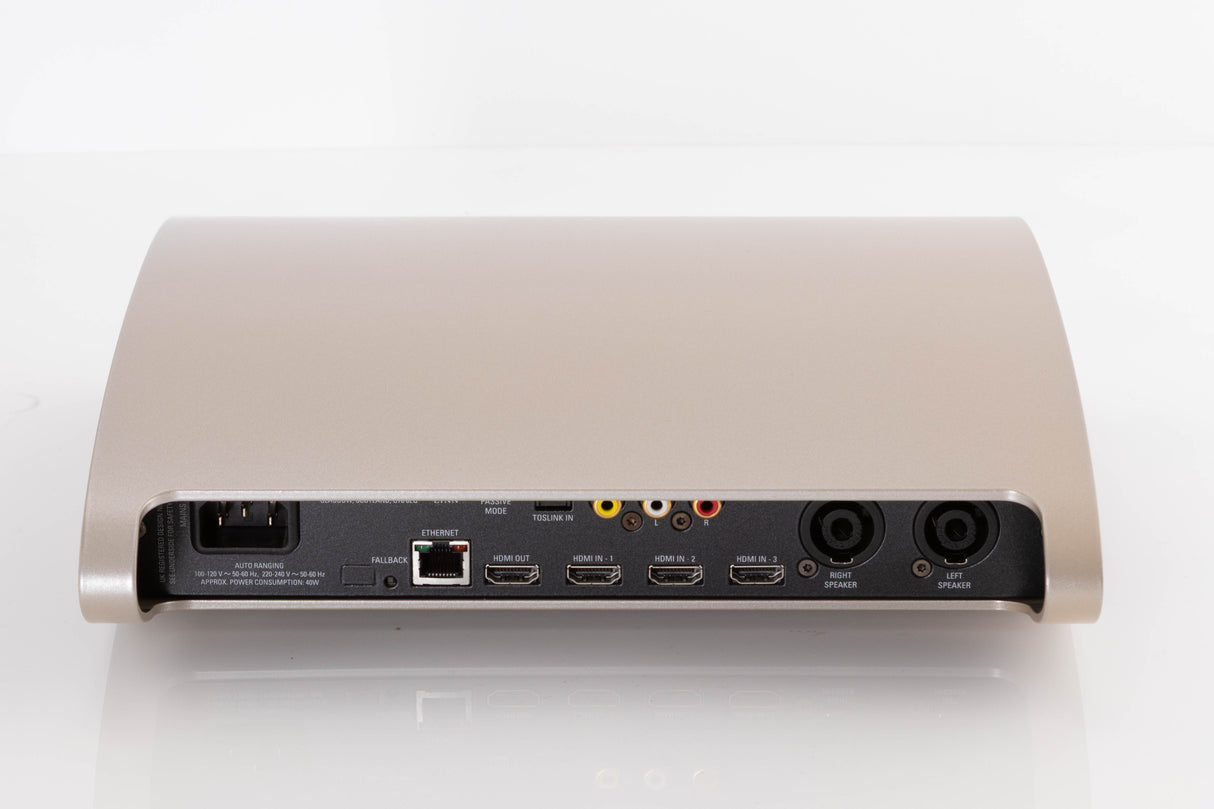 Rear view of a used Linn Kiko Digital Streaming System in a Champagne finish showing Mains Input, Network Input, HDMI Inputs and HDMI Output