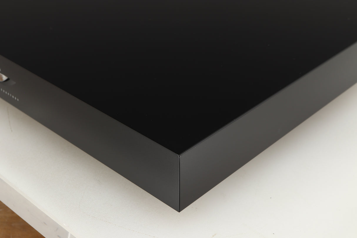 Front right corner of a used Linn Klimax Exaktbox W/ Organic DAC in a black finish