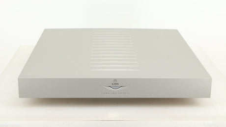 Front view of a used Linn Klimax Solo 500 Power Amplifier in a silver finish