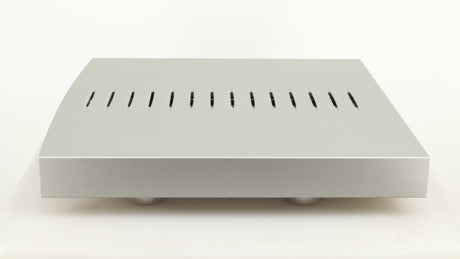 Left side view of a used Linn Klimax Solo 500 Power Amplifier in a silver finish