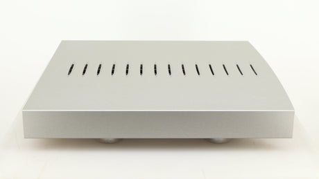 Right side view of a used Linn Klimax Solo 500 Power Amplifier in a silver finish