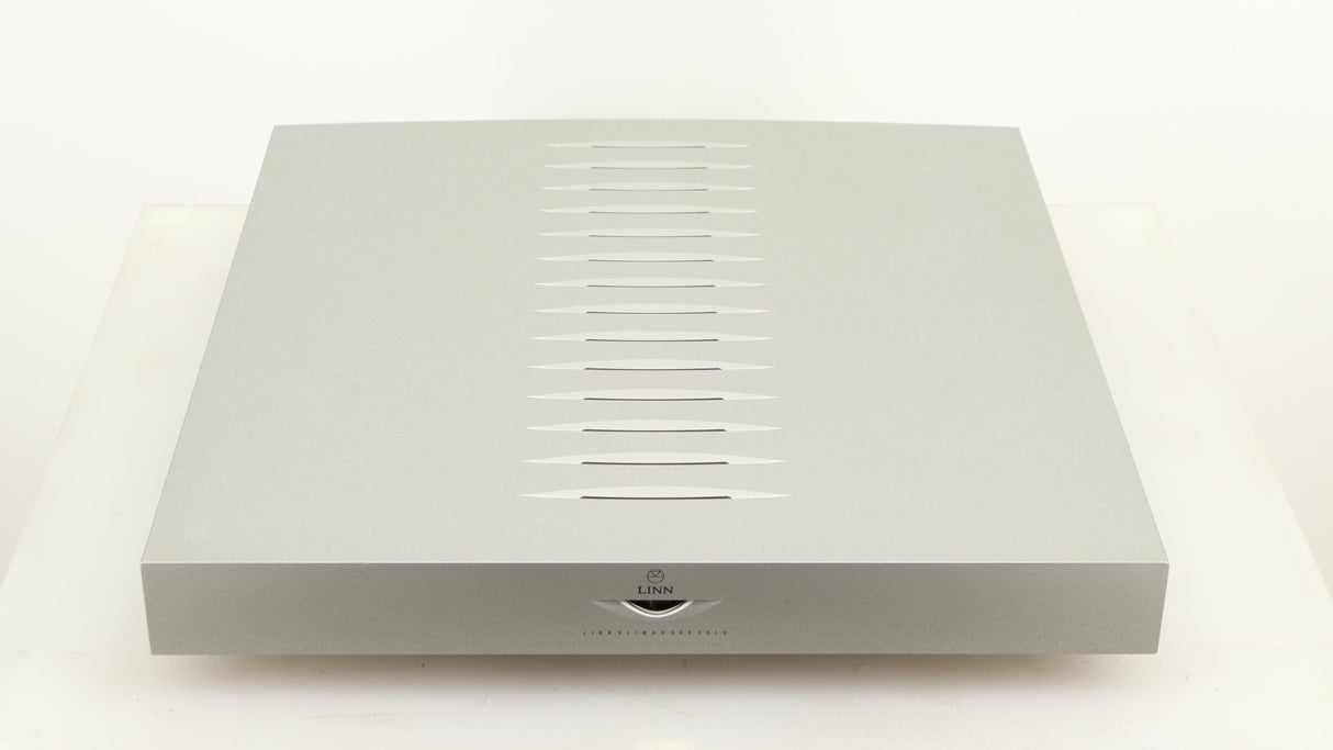 Top of a used Linn Klimax Solo 500 Power Amplifier in a silver finish