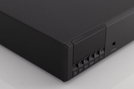 Front left corner of a used Linn Kolektor Pre Amplifier in a Black finish
