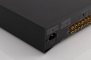 Rear right corner of a used Linn Kolektor Pre Amplifier in a Black finish