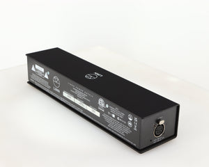 Rear left corner of a used Linn Lingo 4 Turntable Power Supply in a black finish